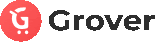 the logo for grover is a red circle with the word grover in black letters .