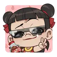 a cartoon of a girl wearing sunglasses and holding a bottle of coke