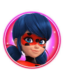 ladybug from miraculous ladybug is wearing a red and black mask and blue hair .