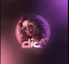 a woman wearing sunglasses and earrings is in a purple circle with the word diet .