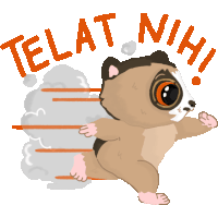 a cartoon of a hamster running with the words telat nih written around it