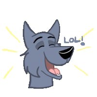 a cartoon drawing of a wolf laughing with the word lol written below it