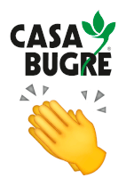 a logo for casa bugre with a pair of hands clapping