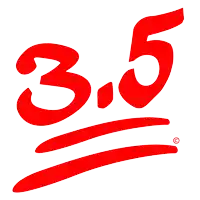 a red 3 and 5 logo with a white background