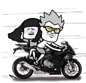 a cartoon of a man and a woman riding a motorcycle .