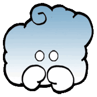 a cartoon drawing of a cloud with two eyes and a swirl