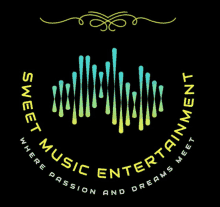 a logo for sweet music entertainment with a sound wave