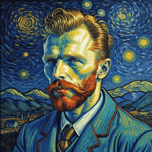 a colorful painting of a man with a beard and mustache