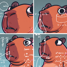 a cartoon of a capybara with mathematical equations on its face