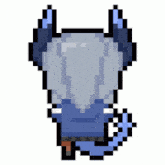 a pixel art illustration of a person with horns and a tail