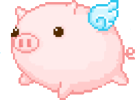 a pixel art of a pig with wings on its back