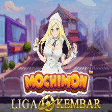 an advertisement for mochimon shows a blonde anime girl