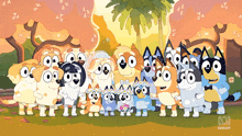 a group of cartoon dogs are posing for a picture with the abc logo on the bottom right