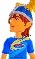 a cartoon character is wearing a blue shirt that says turbo thunder