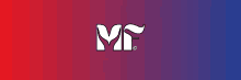 a logo for a company called mf on a red and purple background