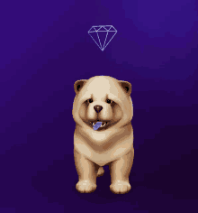 a dog with a diamond in the background