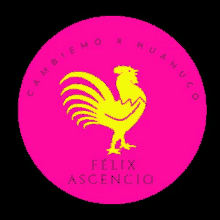 a yellow rooster is sitting in a pink circle on a pink background .