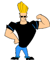 a cartoon character named johnny bravo flexing his muscles