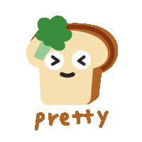 a slice of bread with a green clover on it and the word pretty below it