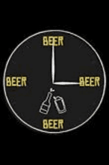 a clock with a bottle of beer and a glass of beer in the middle .