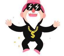 a cartoon illustration of a man with a beard wearing sunglasses and a dollar sign chain around his neck .