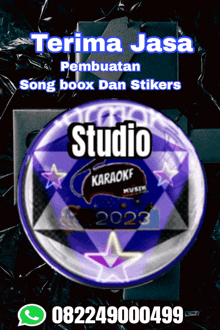 a purple circle with the words studio karaoke written on it