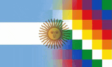 the flag of argentina is a colorful flag with a sun on top of it .