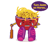 a cartoon illustration of a bowl of noodles with the words tum jeeto ya haroo below it