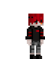 a pixel art of a person with red hair and a black shirt