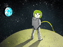 a cartoon drawing of a person urinating on a planet