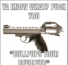 a revolver with the words ya know what fuck you bullpups your revolver