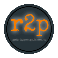 a logo that says r2p in orange on a black background