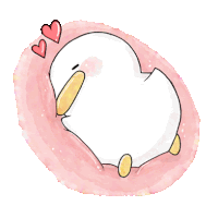 a cartoon drawing of a white duck with two red hearts above it