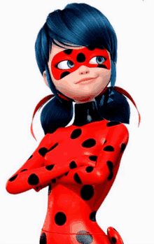 ladybug from miraculous ladybug is standing with her arms crossed and wearing a mask