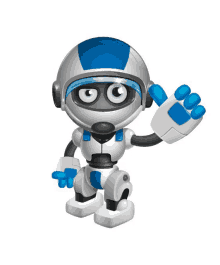 a robot with a blue helmet and blue gloves