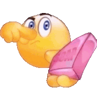 a yellow smiley face is holding a pink block that says soap