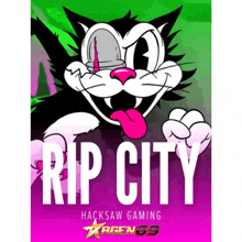 a cartoon cat with a bullet in its eye says rip city