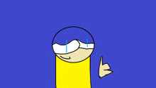 a cartoon character with a blue hat and a yellow shirt is giving a thumbs up