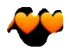 a close up of a black and orange heart on a white background .