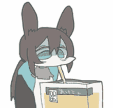 a cartoon of a rabbit drinking juice from a box with a straw .