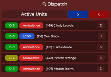 a list of active units is shown on a screen