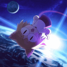 a cartoon of a cat flying through space with a moon in the background