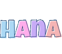 the word hana is written in pink and blue letters on a white background