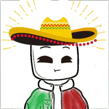 a drawing of a person wearing a sombrero and a jacket