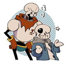 a cartoon drawing of papyrus and sans with a star in the background