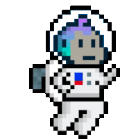 a pixel art drawing of an astronaut with a backpack