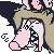 a pixel art drawing of a cow laying down on a white background .