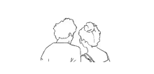 a black and white drawing of a man and woman standing next to each other .