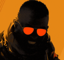 a silhouette of a man wearing red sunglasses