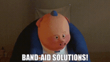 a cartoon pig is wearing a suit and bow tie and says band-aid solutions